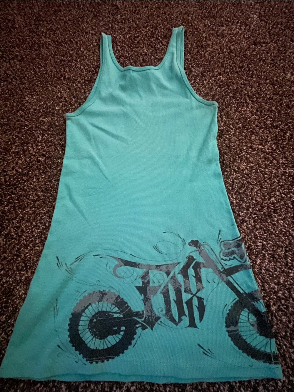Fox-Teal Graphic Tank Dress with Motorcycle Print